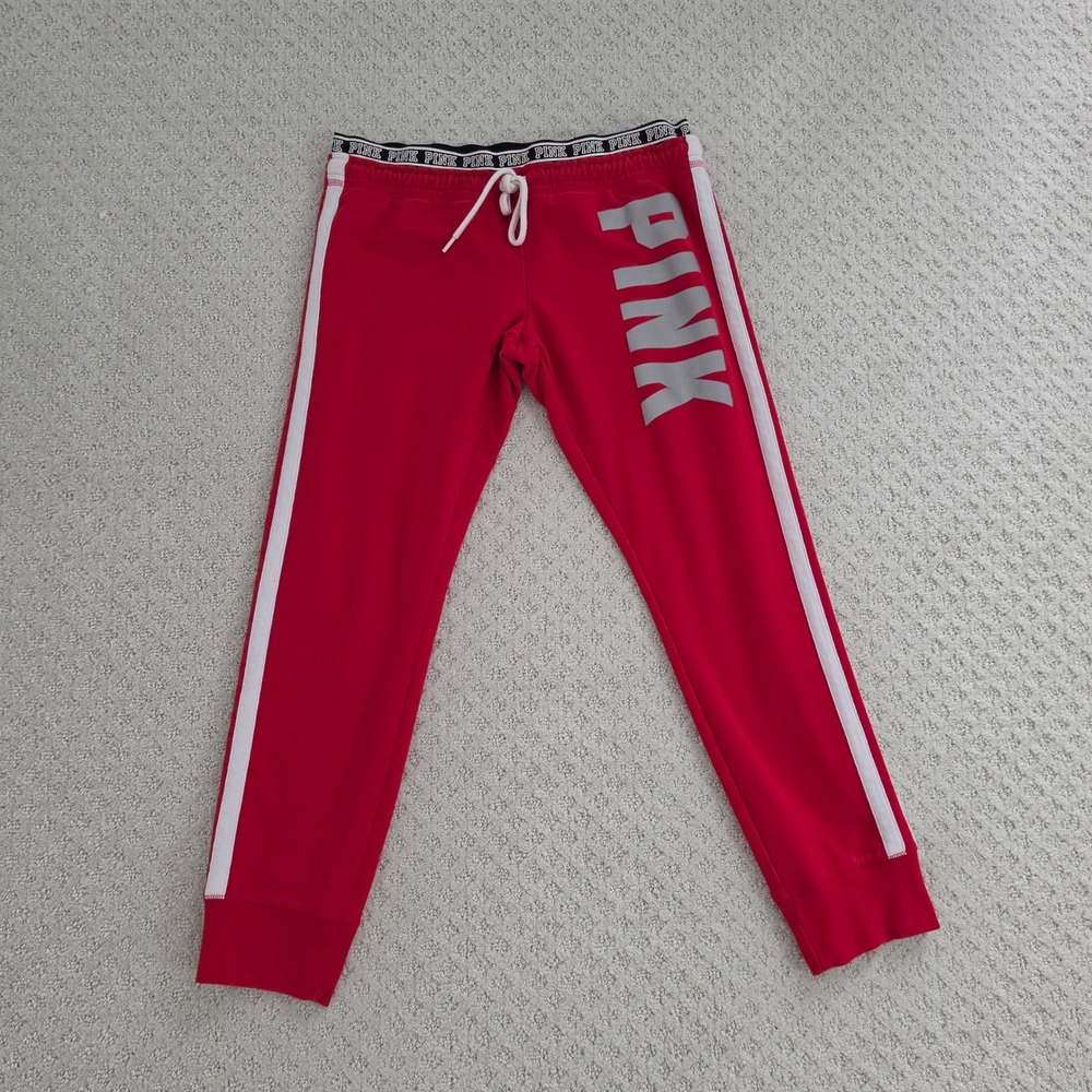 Victoria's Secret PINK Red Jogger Sweatpants White Stripe Size L